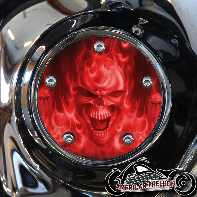Custom Timing Cover - Red Flame Skull